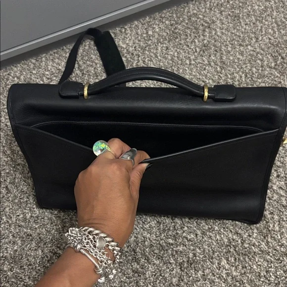 Coach vintage black leather briefcase messenger bag crossbody Y2K marks boho 90s - Picture 6 of 11